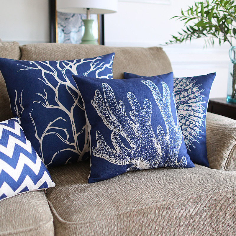 松果屋蓝色地中海风情沙发棉麻抱枕装饰I样板间床头靠垫办公室靠,居家布艺,靠垫/抱枕,淘宝优惠券,粉丝福利购,淘宝优惠卷