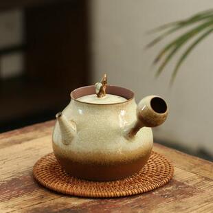 明德园赤兔陶壶玉兔砂铫全手工薄胎跳盖壶黑晶炉烧水原矿红泥围炉