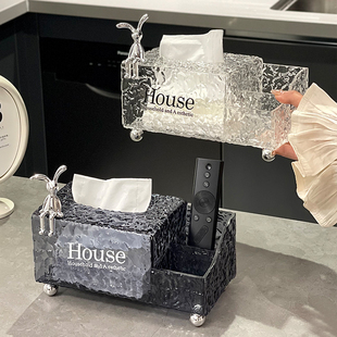 网红多功能收纳抽纸盒家用客厅餐厅民宿高级感亚克力纸巾盒收纳盒