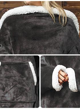 绒新款冬季灰色法兰VZP层电视毯长双款保暖加戴厚可穿TV毯