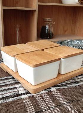 心木托板陶瓷盘带盖果纯白色甜品碗XIA水零吃点盘果拼盘