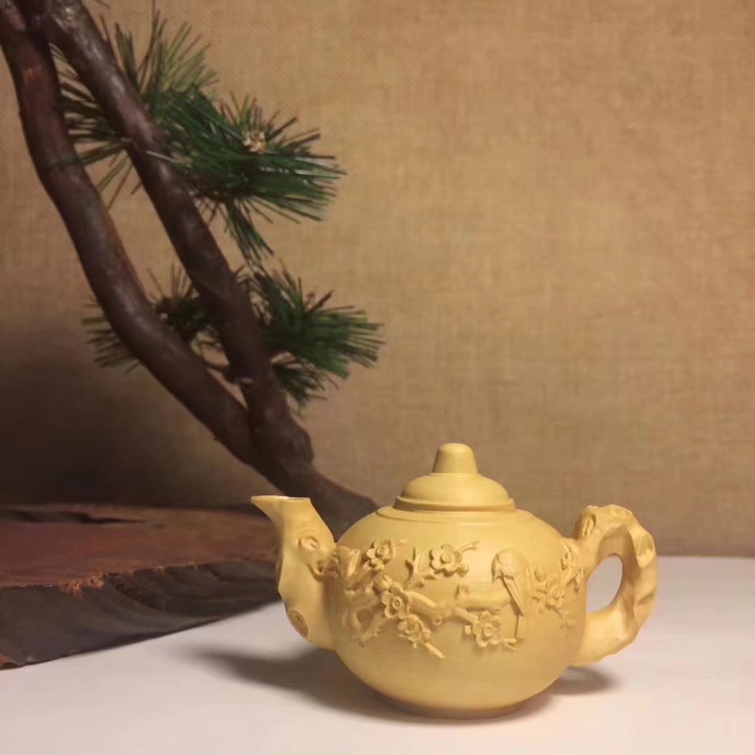 黄杨木雕喜上眉消茶壶手把件