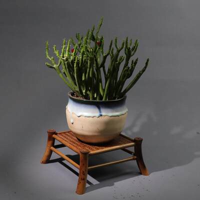 手制作梅鹿竹兰花架织席面面展示架桌展台茶编72579棚花几工菖蒲