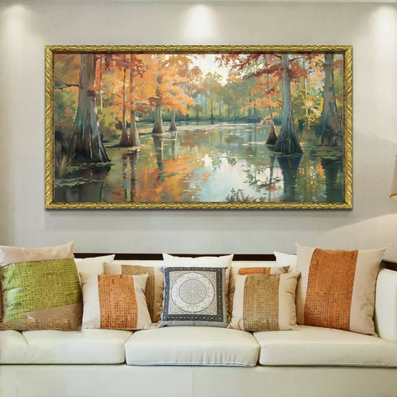 盈浩美式复古半手工油画餐厅挂画酒店民宿艺术手绘油画客厅装饰画图片