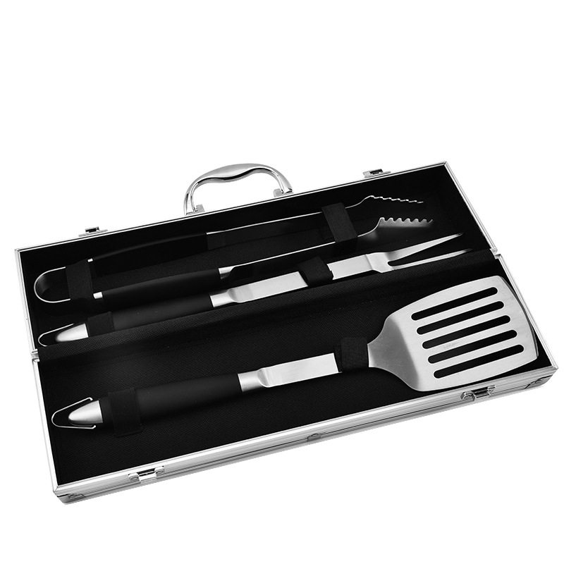 厂家批发3件套烧烤用具 不锈钢BBQ烧烤工具 户外家庭烤具铝箱套装