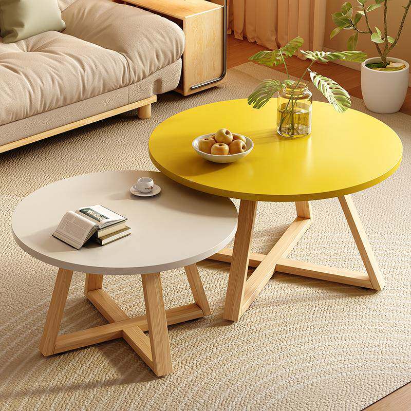 小户型约茶几客厅家用组合沙发边阳台原几D10木极简小圆茶桌实木