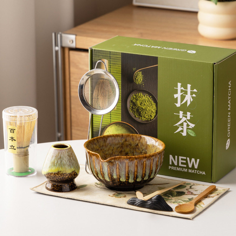日式窑变系列打抹茶套装茶筅百本立抹茶刷抹茶碗茶勺初学八件套