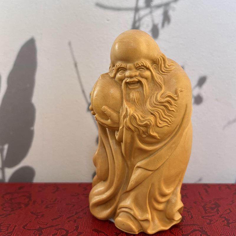 叶桃黄杨木雕手木把ZBR件抱寿星公南小极仙翁摆件创意茶宠实工艺