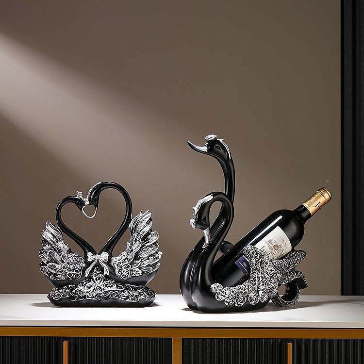瓶创意轻黑奢高端档红酒架天鹅摆件高餐桌边酒柜摆红酒架子装KSJ