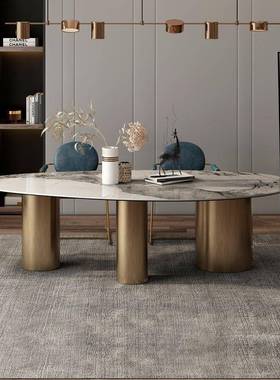 意式大理餐极设简轻奢现代计师别桌墅成石套ZG-67263家用椭圆异形