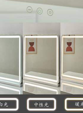 智能led化妆镜面白色桌TEF方形带框妆台轻高清带灯奢补光镜子梳挂