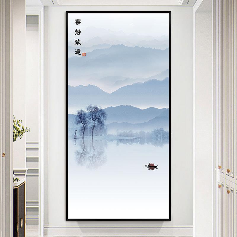 玄新中式装关道入户饰画走廊一进FTE门的墙壁画过八方聚财山水画