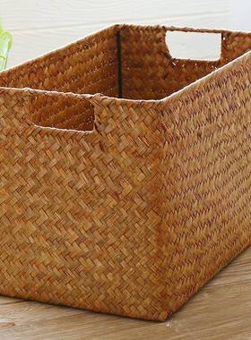 海草编织BDG收纳筐复古藤编储物竹篮盒长竹编篮杂子物编织置物筐