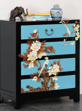 新中10399绘多斗柜轻奢储物柜客式厅实木质卧角柜室酒店田园风床