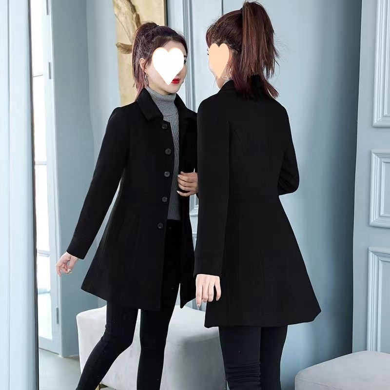 毛呢外套女秋冬款2025新款气质修身显瘦中长款小个子加厚呢子大衣