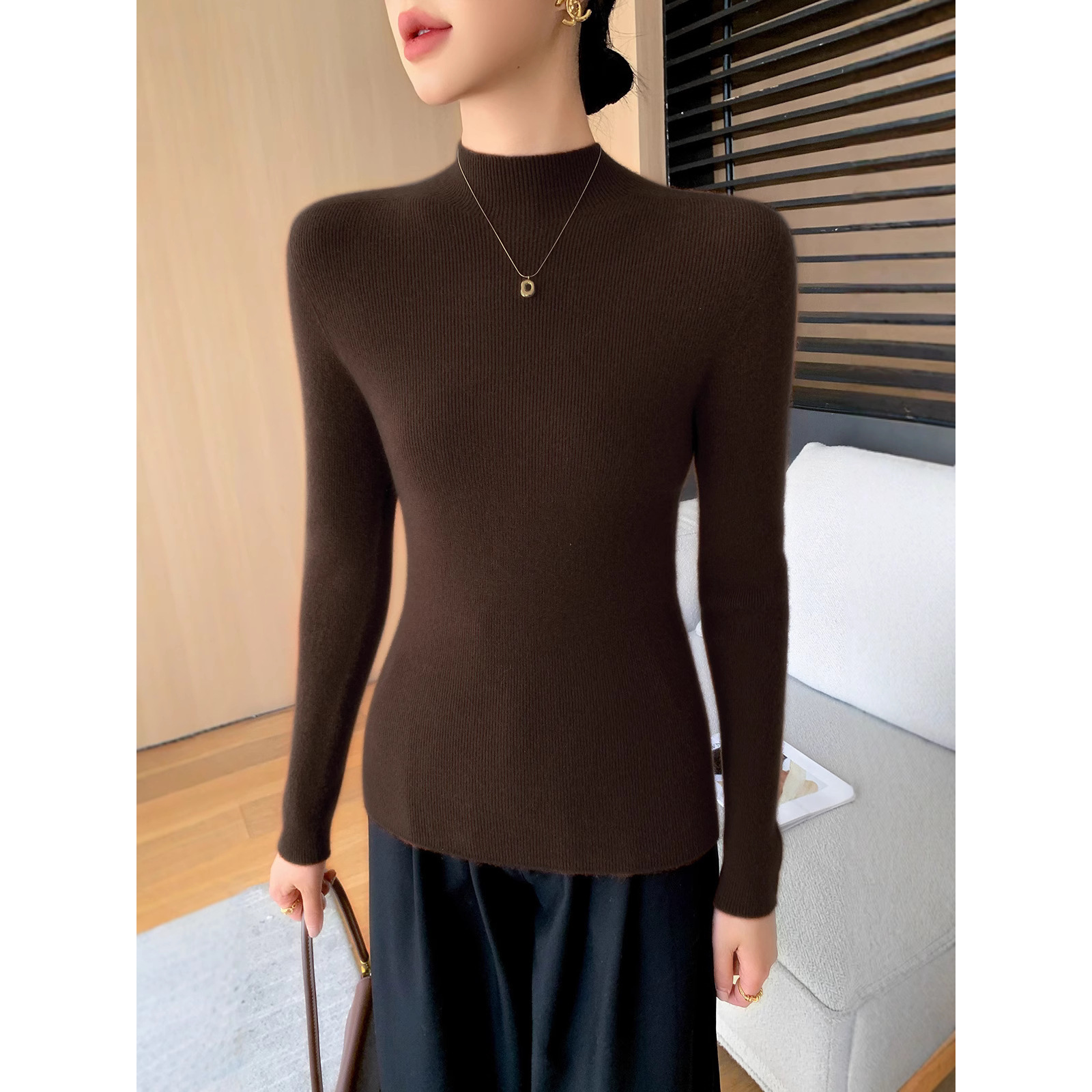 新款打底毛衣针织衫半高领打底衫安迪绒一线成衣2025女上秋冬