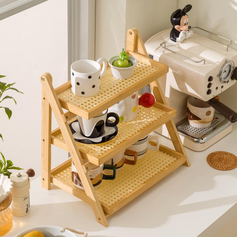 桌面置物架可折叠收纳架工位电脑咖啡杯架收纳多层办公室茶杯架子