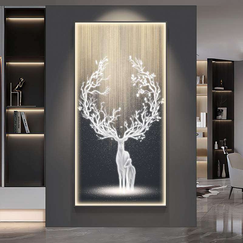 现代简约玄关装饰画轻奢高级感led灯画麋鹿客厅入户走廊过道壁画,纺织面料/辅料/配套,纺织机械配件,淘宝优惠券,粉丝福利购,淘宝优惠卷