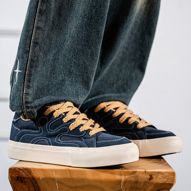 复古休闲运动板鞋子男士青少年透气网面男款学生软底小众百搭男鞋