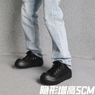 男鞋男女同款黑色厚底增高休闲板鞋透气明星通勤大头鞋潮牌德比鞋
