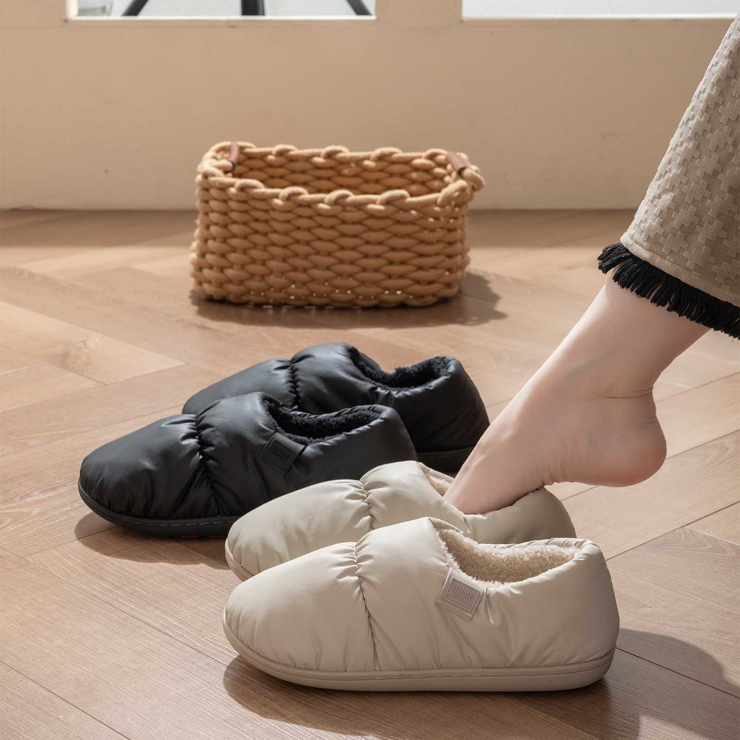 包根羽绒布棉拖鞋女秋冬季家居