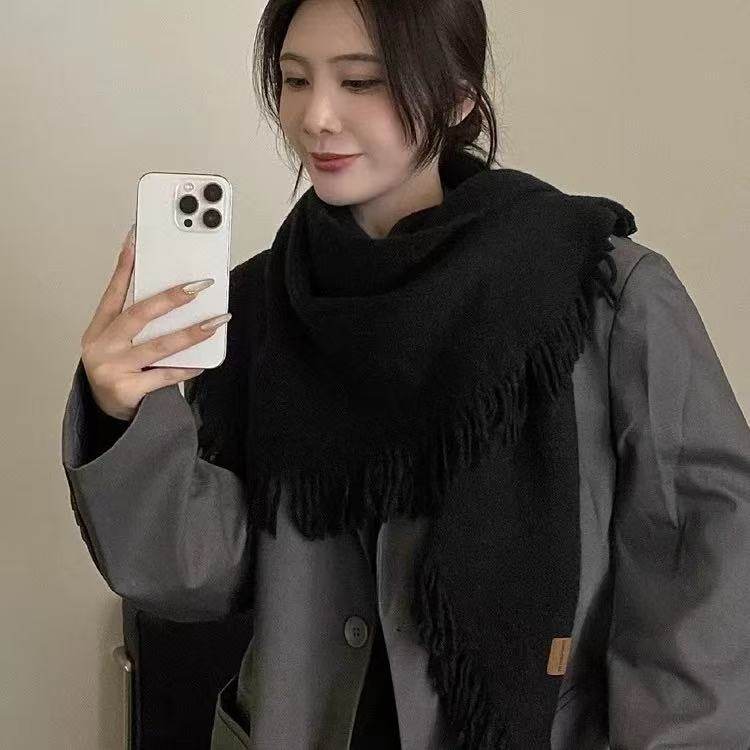 2026新款韩版针织毛线黑三角巾女