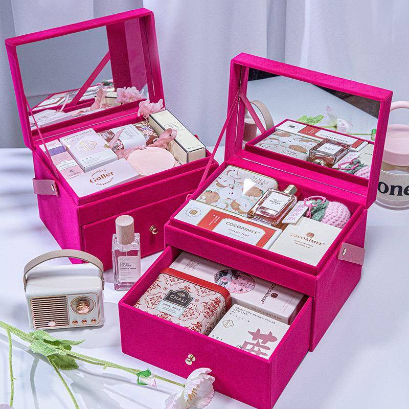 双层丝绒枚红色礼品盒伴手礼送女生实用生日礼物结婚伴娘回礼套装