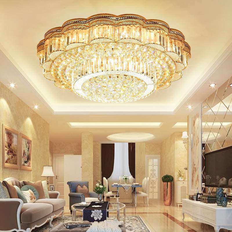 奢华欧式圆形金色水晶灯大气客厅LED吸顶灯温馨卧室餐厅灯