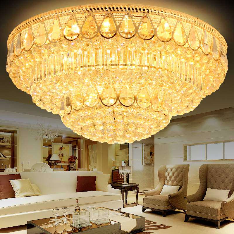 欧式豪华金色圆形水晶客厅吸顶灯水晶灯卧室灯led水晶灯