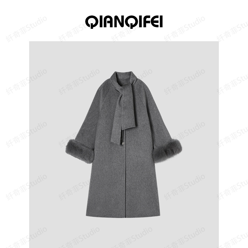 12-16H【麦瑟尔小姐】新款法式温柔蝴蝶结系带双面大衣 2592