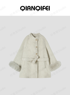 1-23F C【小时代】新款高级感立领收腰毛毛袖大衣 25172