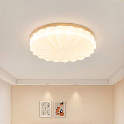 百褶奶油原木风主卧室灯网红房间灯具护眼led卧室吸顶灯全光谱