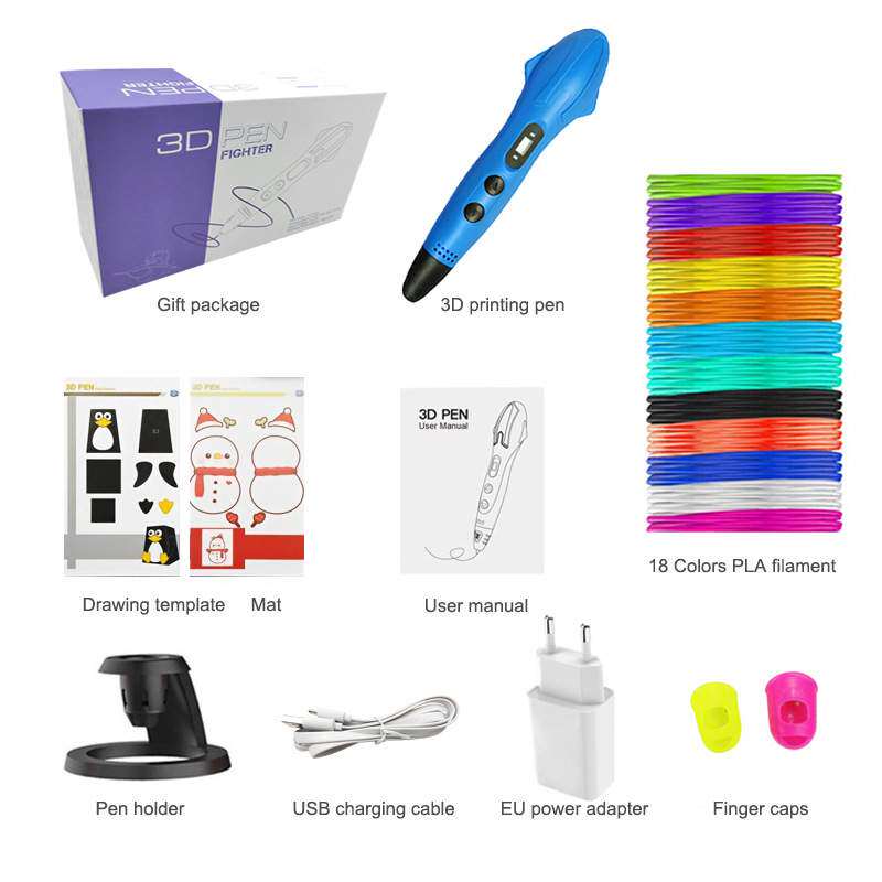 高配套装工厂直供新款战机3D打印笔立体绘画笔18色每色3米跨境专