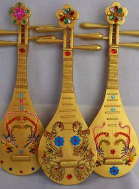 舞蹈道具琵琶白色红色黄色龙凤贴花装饰实木制儿童成人飞天敦煌舞