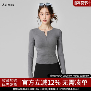 Aziztas半拉链瑜伽服女跑步训练运动上衣修身显瘦普拉提健身长袖