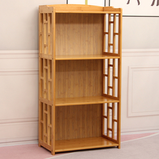 楠竹书架简易儿童储物收纳架厨房置物架实木客厅学生多层书柜落地