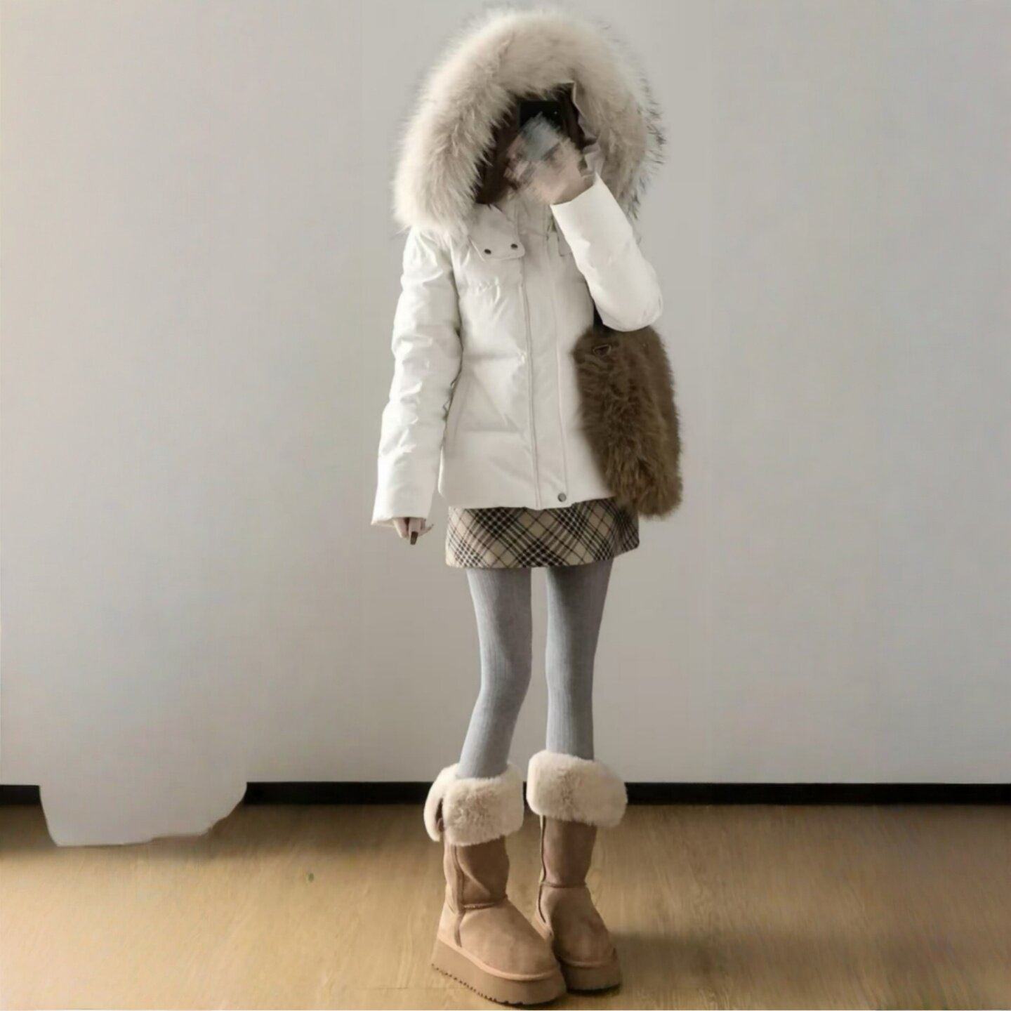 2025年新款收腰羽绒棉服女短款大毛领小个子加厚修身棉袄冬季外套