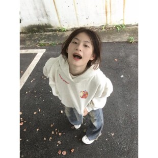 纯棉灰色连帽卫衣女款2025新款小个子秋冬宽松慵懒风加绒加厚外套