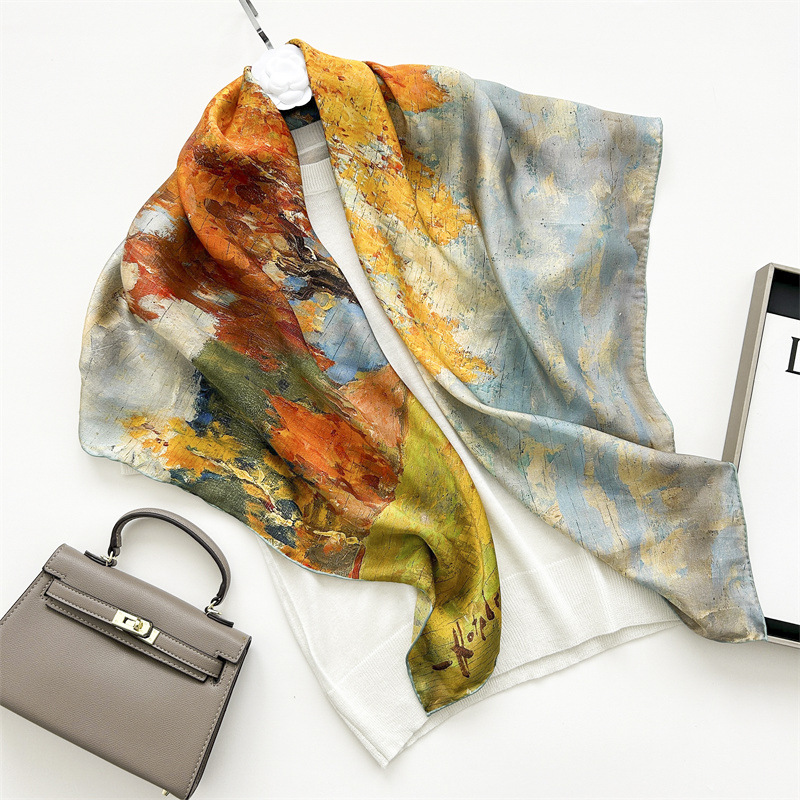 日本品质春秋大丝巾90真丝方巾女100%桑蚕丝丝巾大气百搭披肩丝巾