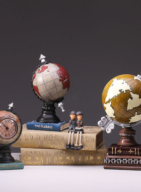 欧式复古钟表地球仪摆件工艺品摆设创意家居酒S柜装饰品客厅道具