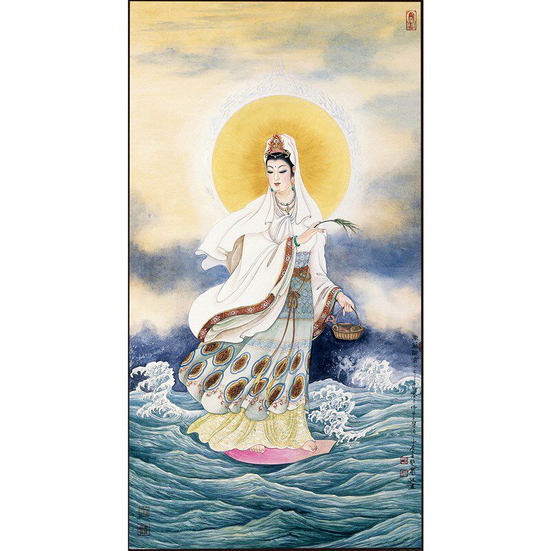 苏绣DIY套件初学 提篮p观音 菩萨40*75玄关客厅佛堂手工刺绣装饰