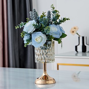 轻奢高脚b加厚玻璃花瓶短枝干花仿真花插花花器餐桌客厅茶几装饰