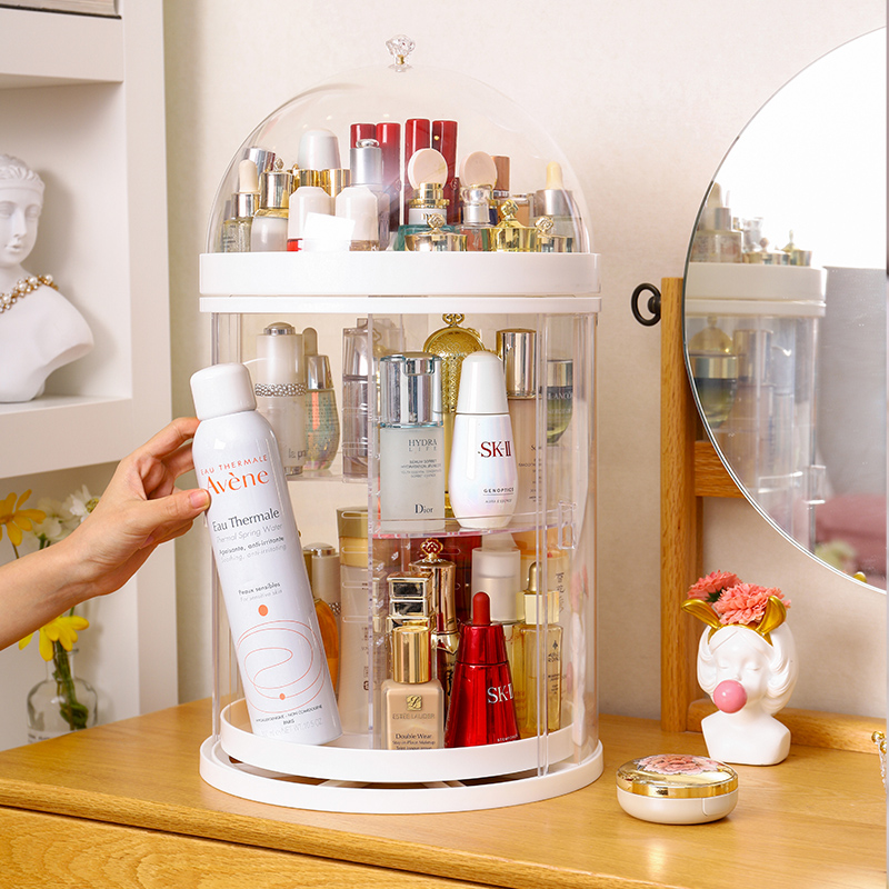 化妆品收纳盒防尘旋转梳妆台口z红护肤品架子置物架大容量家用桌