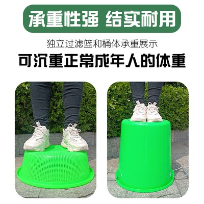 垃圾桶塑料加厚大号商用带盖绿色厨余垃J圾易腐干湿分离过滤沥水