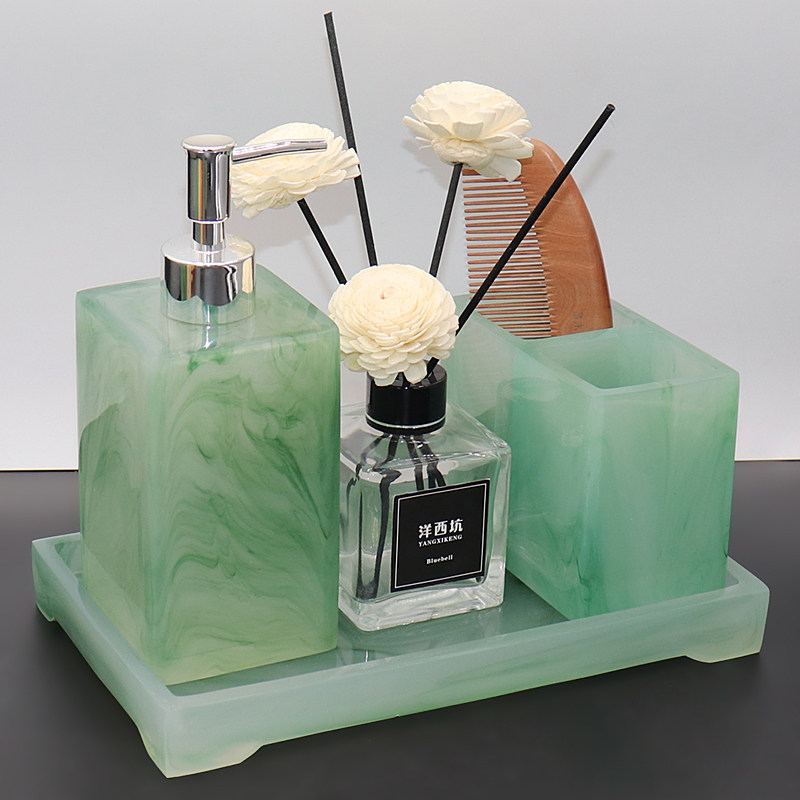 欧式样板房卫生间软装饰品摆件洗手液瓶托盘卫浴洗漱用Z品套装酒