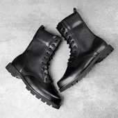 作战靴男保安作训靴户外高帮钢头真皮靴子冬季 防S水陆战术靴军勾