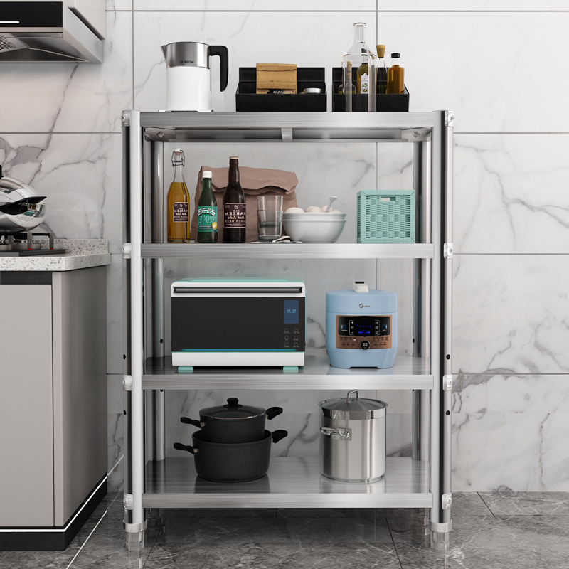 不锈钢置物架家用货架厨房多层三层小型落地铁架子简W易架子储物