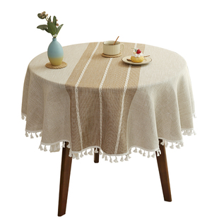 桌布棉麻加厚高级感提花盖布圆E形餐桌家用圆桌布茶几桌布