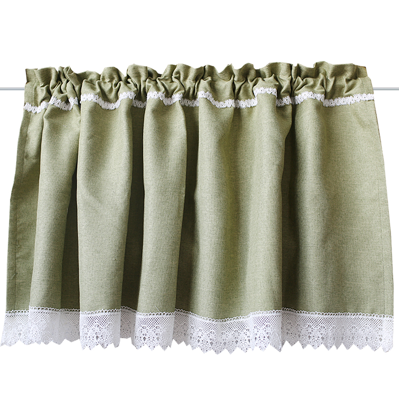 鸢尾绿色纯色遮光帘遮阳布帘门帘半帘穿杆短帘半R截帘窗帘柜子拉