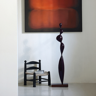 侘寂风实木雕塑橱窗装 饰民宿样板间玄关茶室几何T异形大型落地摆